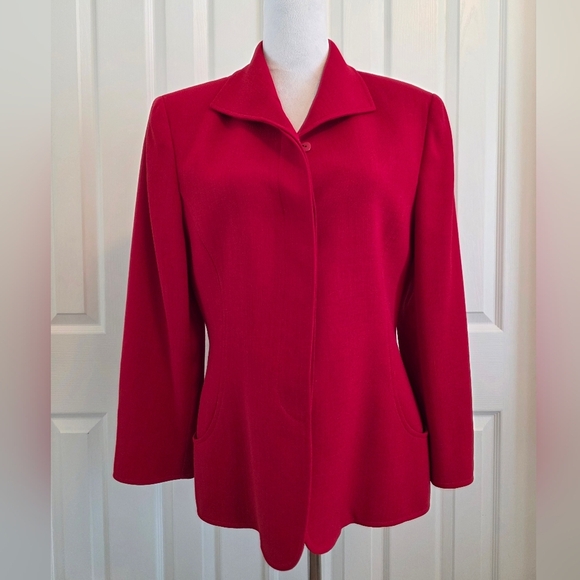 Vintage Genny Made In Italy 100% Wool Red Blazer With Beaded Buttons- SZ 10 - Picture 9 of 16